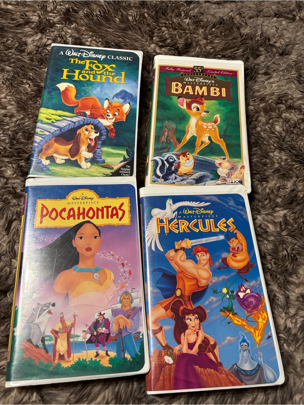 Vintage Disney VHS Tape Lot 4 Fox Hound Bambi Pocahontas Hercules